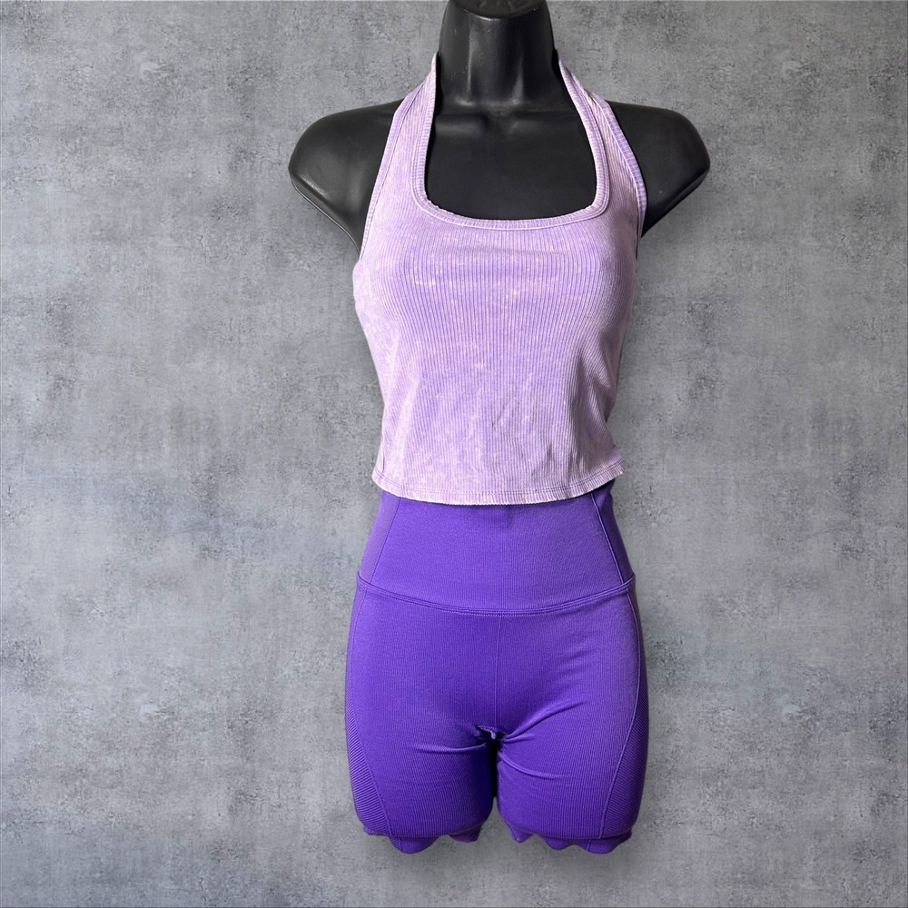 NEW‎ All in Motion Shorts Tank Top Set Women S Purple Ribbed High Waisted Crop